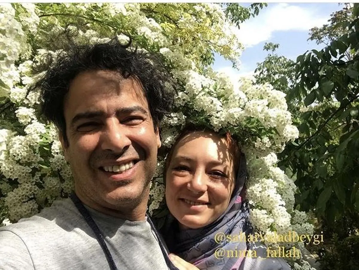 تاج گل زیبای سحر ولدبیگی در کنار همسرش
